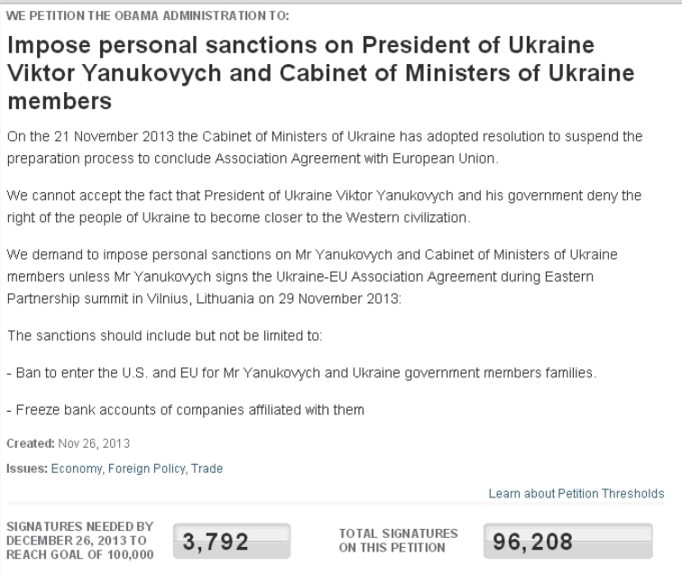 Белый Дом рассмотрит введение санкций против Януковича